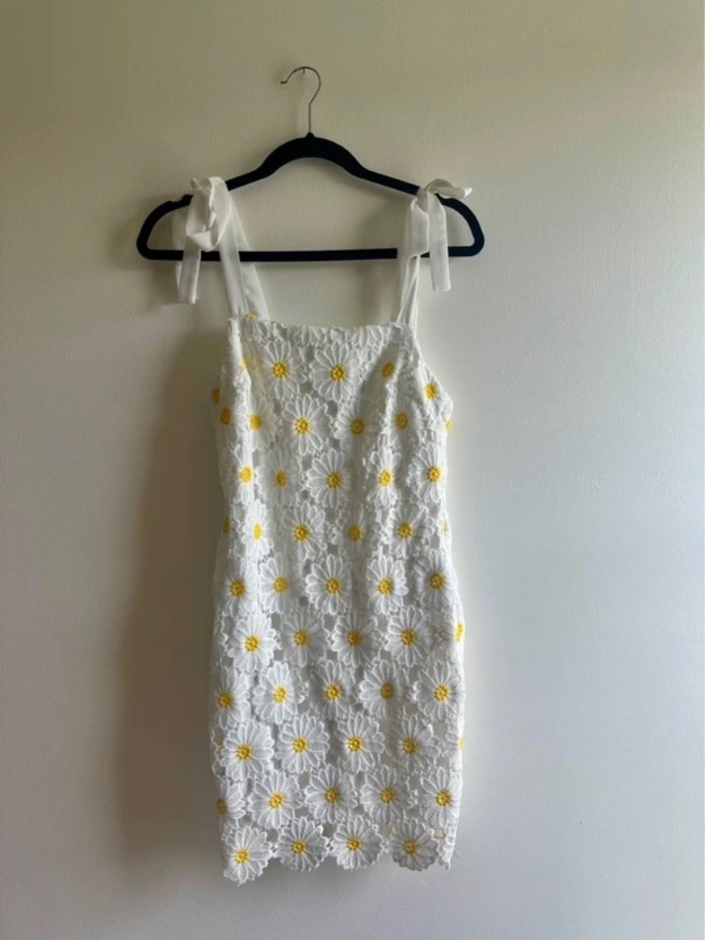Altar’d State White Daisy Crochet Mini Dress Size Medium Bow Strap